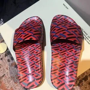 Versace Red and Blue Patterned Slides Versace | Shoes | Versace Red And Blue Patterned Slides  main image 2
